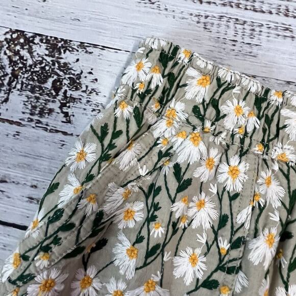 Maeve Anthropologie Skirt sz Small Khaki Daisies Floral Embroidery Pocket A Line - Picture 5 of 8